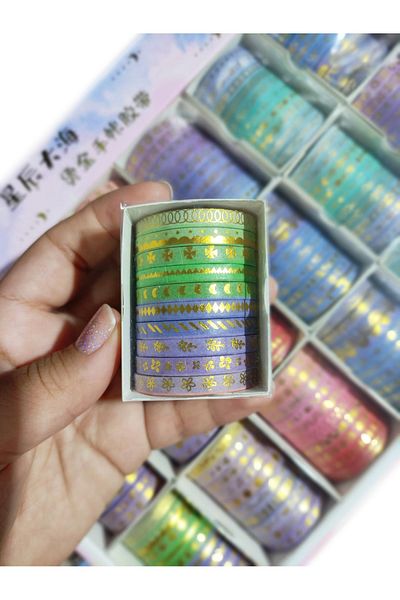 Limmy 5mm Gold Foil Printed Thin Adhesive Decorative Masking Paper, Patterned Tape 10 Pcs - Moon
