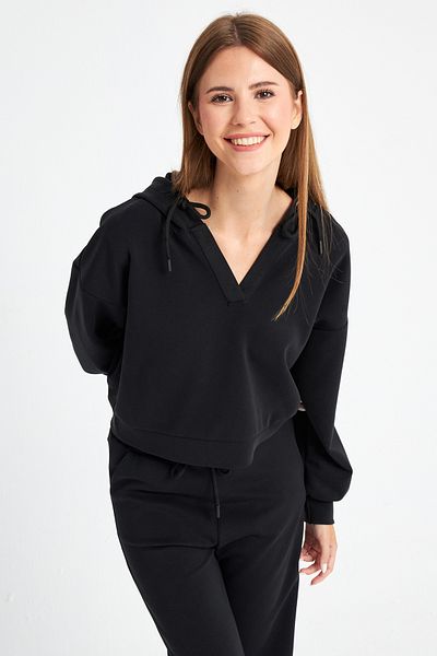 Ecrou Γυναικείο μαύρο Ultra Soft Hooded Crop Sweat