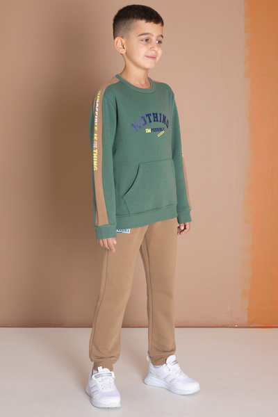 Cansın Mini Σετ αθλητικής φόρμας αγοριού με τυπωμένο σκούρο πράσινο ριγέ κείμενο 19608