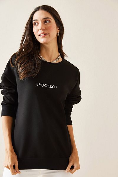 XHAN Black Brooklyn Printed Sweatshirt 5Kxk8-49027-02