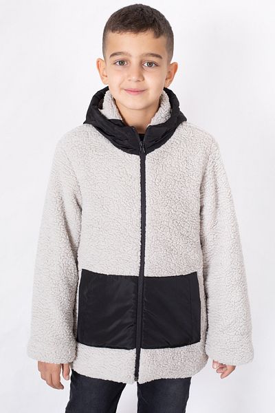 Cansın Mini Boy's Gray Plush Cardigan - Kangaroo Pocket, Hoodie 19678