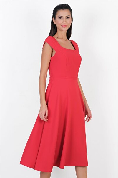 Spazio Durrell Kare Yaka Kloş Elbise KIRMIZI