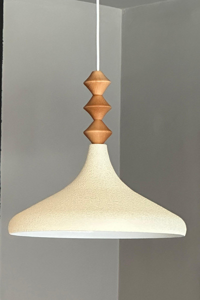 Bamyum Dokulu Açık Krem Q Ahşap Tekli Avize Sarkıt Salon Mutfak Cafe Butik La...