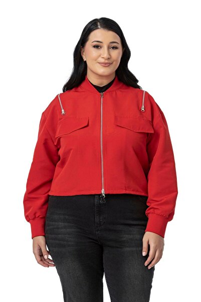 DISENTIS MODEST Червона куртка-бомбер з великим коміром і манжетами на застіб...