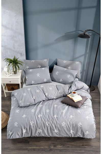 Tabu Home Ranforce Zen Peace Gray Double Duvet Cover Set