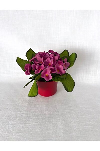 MK Yapay Pembe Menekşe Kırmızı Seramik Saksıda