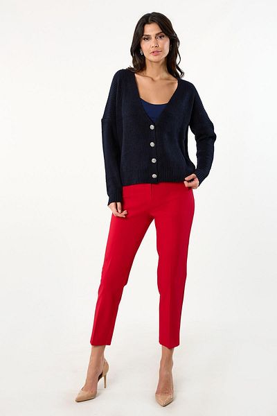 Spazio Maurico Red High Waist Beltless Cuffed Pants