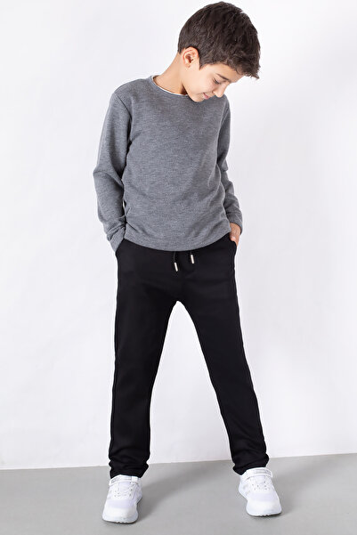 Cansın Mini Black Elastic Waist Ribbed Boys' School Pants 19592