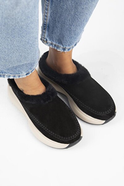 Manijero (Adela Furry) Γυναικείες μαύρες παντόφλες Sabo από γνήσιο δέρμα