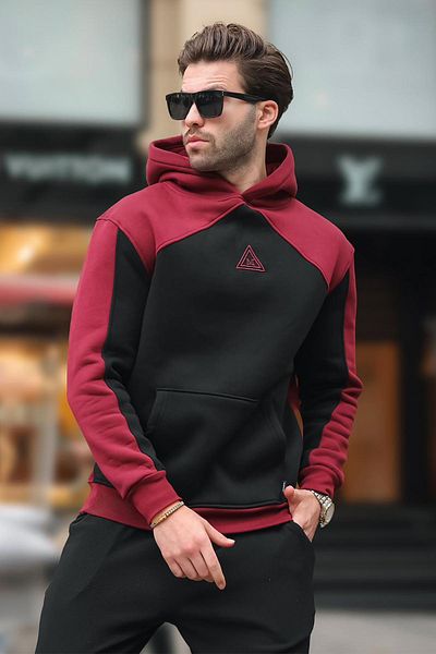 Madmext Claret Red Hooded Pocket Λεπτομερές κεντημένο φούτερ E7085