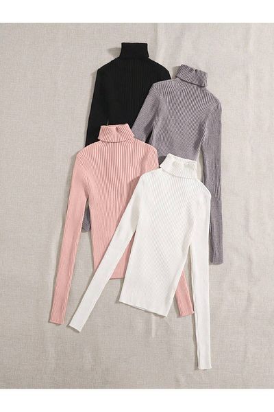 JAKARLI Pulover unisex negru-gri-alb-roz din bumbac cu gât roscat