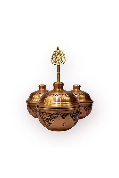 EFEMİR Cluster Pattern Scotch 3-Piece Copper Spice Bowl and Treat Bowl
