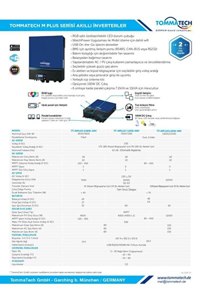 Tommatech MPlus 11K 48V MPPT 1Faz Akıllı İnverter Çevirici İnvertör