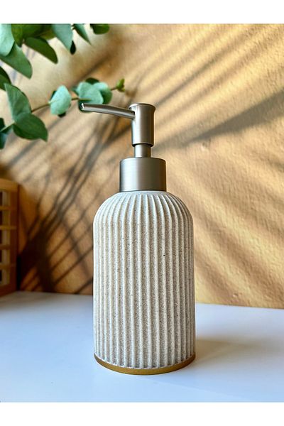 Mottogo Μπεζ Χρώμα Polyresin Liquid Soap Dispenser - Χρυσή Λεπτομέρεια