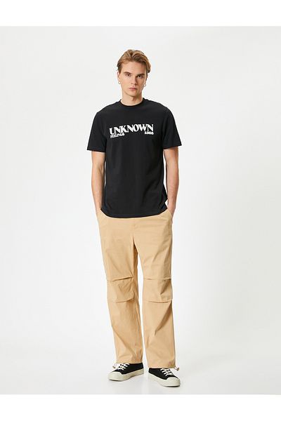 Koton Short Sleeve Crew Neck Cotton Slogan Print T-Shirt