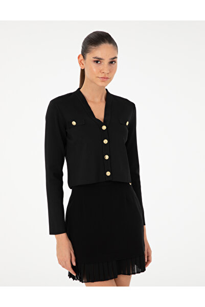 Pierre Cardin Black Crop Top Knitwear Cardigan 50290557 -Vr046