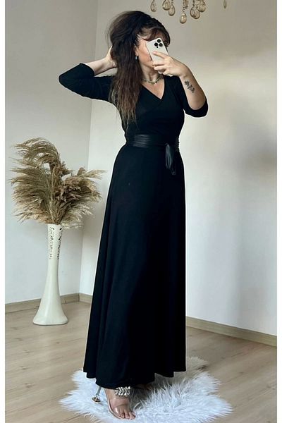 AZRA BUTİK Ολόσωμο ίσιο φόρεμα με ζώνη μαύρο