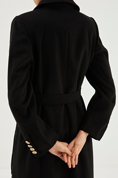 Zühre Double Breasted Collar Black Stamp Coat 13411