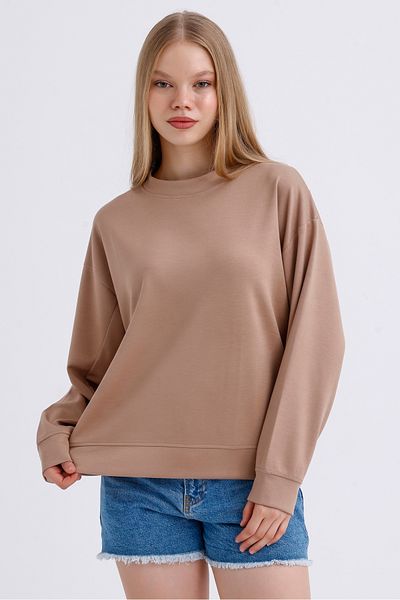 MD trend Дамски суитшърт от модал с кръгло деколте, основен, голям размер