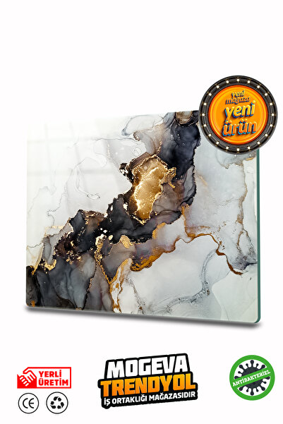 Devr-i Alem لوح تقطيع زجاجي مضاد للبكتيريا، لوح تقطيع زجاجي بحواف بيضاوية 20 × 30 سم