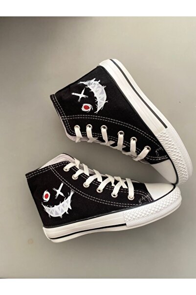 STARYOU STORE Smiling Face Black Long Linen Sneaker Sports Shoes