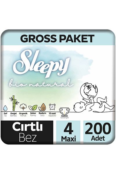 Sleepy Bio Natural Baby Diapers Size 4 Gross Pack 100X2 200 Pieces