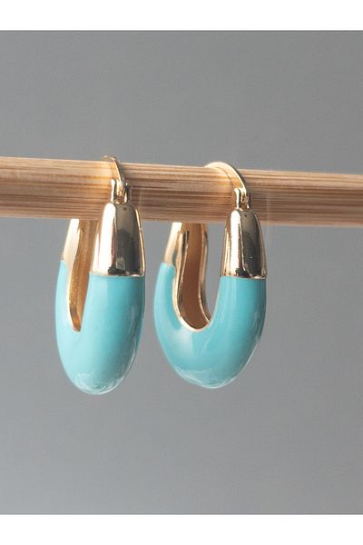 Siya Silver Gold Colored Blue Enameled U Model Steel Earrings