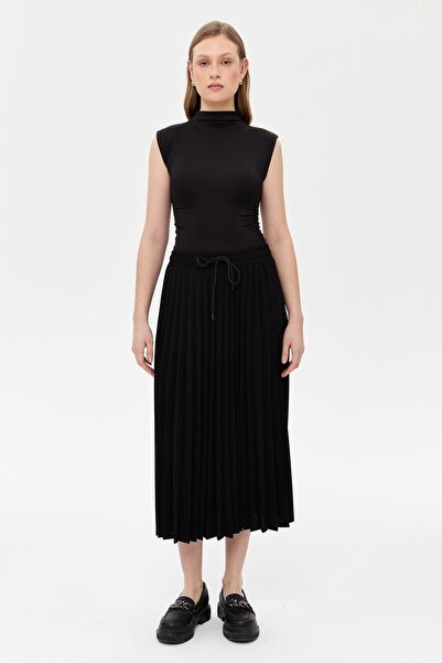 accort Beli Lastikli Piliseli Etek - SİYAH