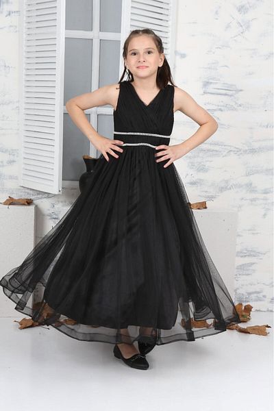 Asortik Kids Βραδινό φόρεμα για παιδιά 9-13 ετών Μαύρο μακρύ