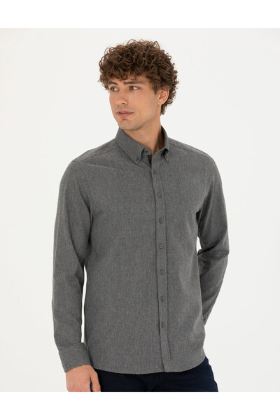 Pierre Cardin Gri Regular Fit Uzun Kollu Gömlek 50275625-VR024