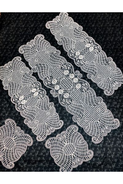 Çt Çeyizci Tekstil Set de lounge din dantelă franceză de 5 piese de culoare crem
