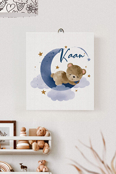 Lilabio İsme Özel Çocuk Odası Kanvas Tablo Ayıcık (17x21 Cm)