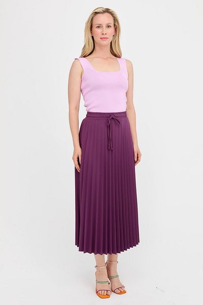 accort Pleated Skirt with Elastic Waist - PURPLE