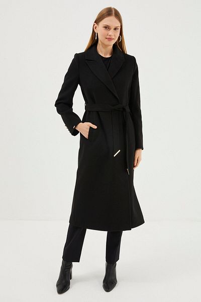 Zühre Double Breasted Collar Black Stamp Coat 13411