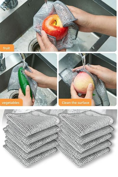 QNİAY 5 Pieces Magic Inox Stainless Wire Dishcloth Dirt Rust Remover Magic Cleaning Cloth and Sponge