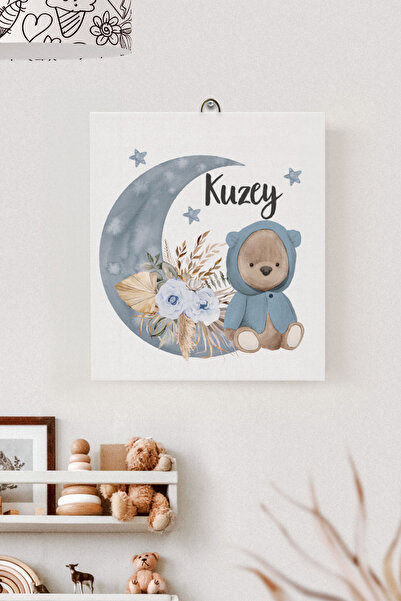 Lilabio İsme Özel Çocuk Odası Kanvas Tablo Ayıcık (17x21 Cm)