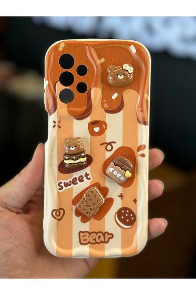 Fibaks حافظة Galaxy A32 المتوافقة مع Galaxy A32 مصممة بتصميم منقوش ومزخرف ومحمي بكاميرا دمية الدب تيدي بسكويت ملون من السيليكون