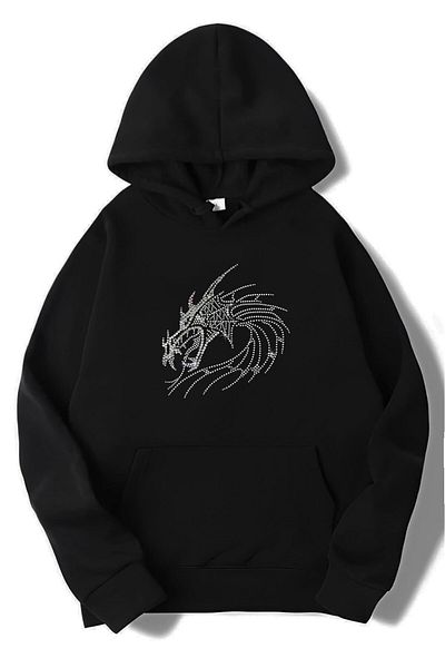 BRZ COLLECTION Hanocă unisex oversize cu imprimeu cu piatră cu dragon alb