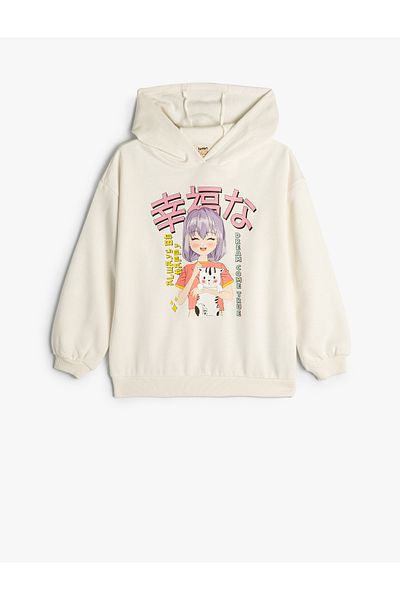 Koton Anime Printed Hooded Oversize Cotton Sweatshirt - Long Sleeve
