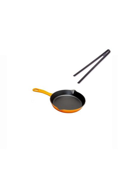 Sürel Demirdöküm Frying Pan 27 cm Orange Color and Silicone Tongs