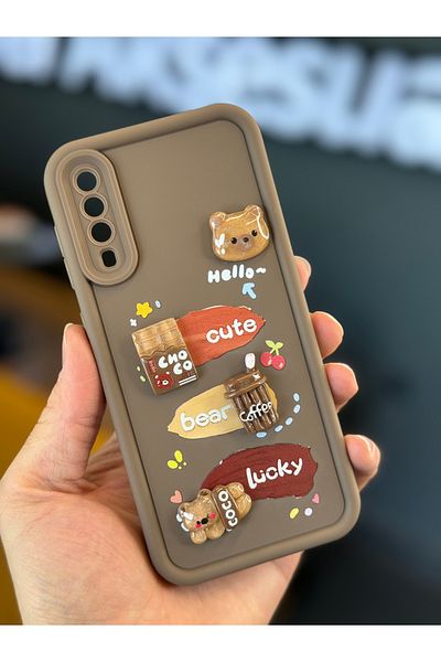 Fibaks جراب متوافق مع Galaxy A50/A30s مصمم بنقوش كاميرا مصممة لحماية الكاميرا مصممة بلون دب دب بني سيليكون ناعم