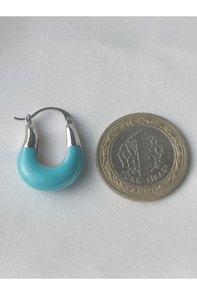 Siya Silver Silver Colored Blue Enamel Steel Earrings - U Model