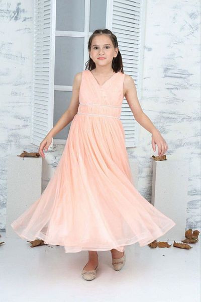Asortik Kids Rochie de seara lunga somon pentru copii 9 ani-10 ani-11 ani-12 ani-13 ani