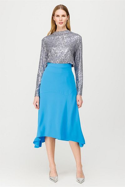 accort Asymmetric Cut Midi Skirt - BLUE