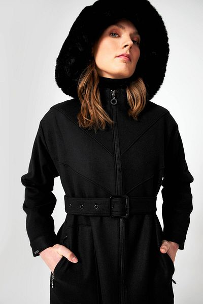 Zühre Hooded Fur Detailed Black Coat 13382