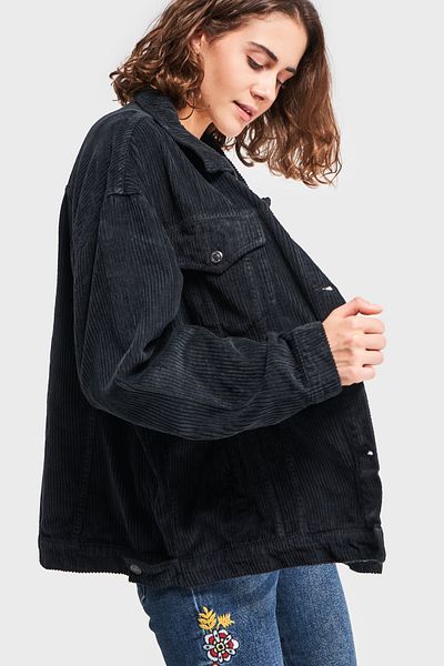 its basic Women's Smoke Color Thick Corduroy Fabric Oversize Jacket