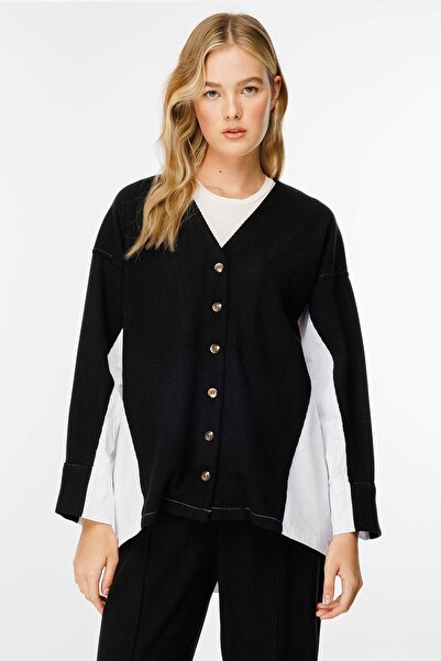 Hooopstore Poplin Knitwear Cardigan Detailed Black Trousers Set