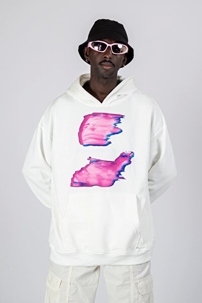 Sekizbiraltı Λευκό Oversize Unisex Hoodie - Temperature Printed