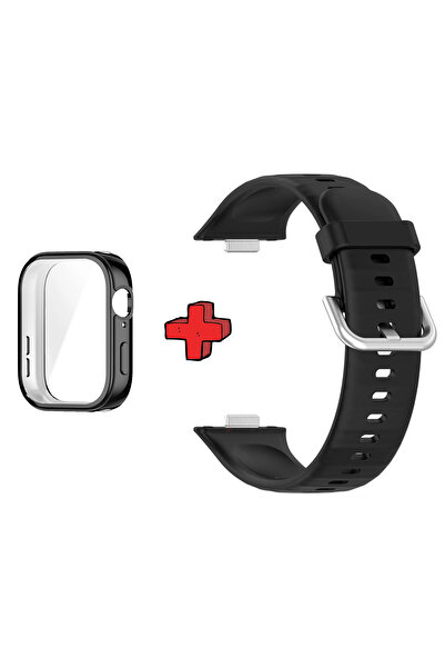 Huawei Watch Fit 3 ile Uyumlu Kasa Ekran Koruyucu ve Jel Silikon Kordon 2in1