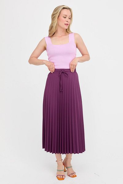 accort Pleated Skirt with Elastic Waist - PURPLE